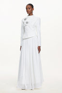 Sophiess Elegant Tailored Long Sleeve Floral Embroidered Top and Skirt Set