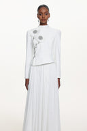 Sophiess Elegant Tailored Long Sleeve Floral Embroidered Top and Skirt Set