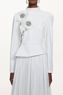 Sophiess Elegant Tailored Long Sleeve Floral Embroidered Top and Skirt Set