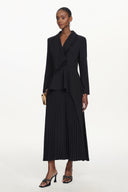 Edwina Elegant Tailored Long Sleeve Asymmetric Beaded Fringe Pleated Maxi Dress