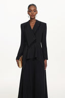 Edwina Elegant Tailored Long Sleeve Asymmetric Beaded Fringe Pleated Maxi Dress