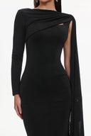 Louxia Elegant Contour One Sleeve Asymmetric Cape Maxi Dress