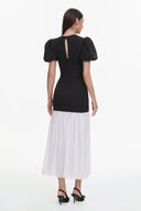 Spiral Classic Tailored Puff Sleeve Pleated Contrast Maxi Dress