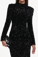Melinda Glamorous Contour High Neck Long Sleeve Sequin Maxi Dress