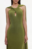 Romelle Elegant Contour Twist Halter Cape Cut Out Maxi Dress