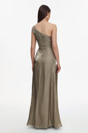 Ronja Elegant Flowy One Shoulder Pleated Maxi Dress