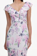 Lafesa Romantic Flowy V Neck Sleeveless Ruffle Floral Print Maxi Dress