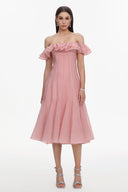 Wika Romantic Flowy Off Shoulder Ruffle Midi Dress