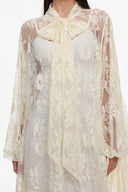 Deliyn Resort Flowy Long Sleeve Embroidered Mesh Lace Yellow Maxi Dress