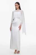 Sinai Elegant Flowy Sleeveless Chiffon Cape Maxi Dress