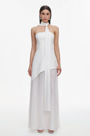 Kater Elegant Tailored Strapless Woven Mesh Maxi Dress