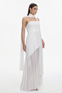 Kater Elegant Tailored Strapless Woven Mesh Maxi Dress