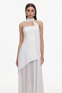 Kater Elegant Tailored Strapless Woven Mesh Maxi Dress