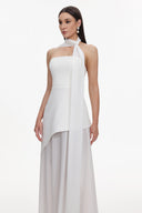Kater Elegant Tailored Strapless Woven Mesh Maxi Dress