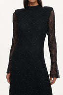 Hunter Elegant Contour Long Sleeve Crystal Lace Black Maxi Dress