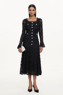 Lorelie Elegant Flowy Long Sleeve Floral Woven Maxi Dress