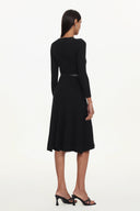 Viane Elegant Flowy Long Sleeve Pleated Abstratc Print Knit Mini Dress