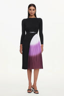 Viane Elegant Flowy Long Sleeve Pleated Abstratc Print Knit Mini Dress