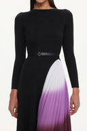 Viane Elegant Flowy Long Sleeve Pleated Abstratc Print Knit Mini Dress