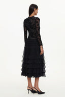 Tihila Romantic Contour V Neck Long Sleeve Buttoned Layered Lace Maxi Dress