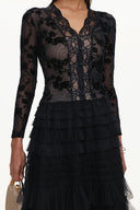 Tihila Romantic Contour V Neck Long Sleeve Buttoned Layered Lace Maxi Dress