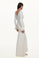 Xavier V-Neck Long Sleeves Lace Twist Beige Maxi Dress