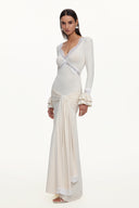 Xavier V-Neck Long Sleeves Lace Twist Beige Maxi Dress