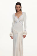 Xavier V-Neck Long Sleeves Lace Twist Beige Maxi Dress