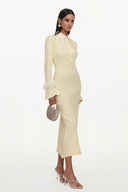 Indi Elegant Contour Long Sleeve Feather Knit Maxi Dress