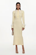 Indi Elegant Contour Long Sleeve Feather Knit Maxi Dress