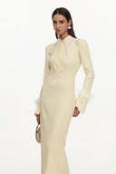 Indi Elegant Contour Long Sleeve Feather Knit Maxi Dress