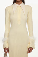 Indi Elegant Contour Long Sleeve Feather Knit Maxi Dress