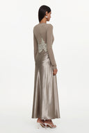 Kaia Elegant Contour Long Sleeve Buttoned Lace Knit Maxi Dress