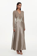 Kaia Elegant Contour Long Sleeve Buttoned Lace Knit Maxi Dress