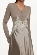 Kaia Elegant Contour Long Sleeve Buttoned Lace Knit Maxi Dress