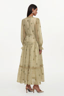 Dierea Resort Flowy Long Sleeve Floral Print Ruffle Woven Maxi Dress