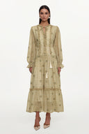 Dierea Resort Flowy Long Sleeve Floral Print Ruffle Woven Maxi Dress