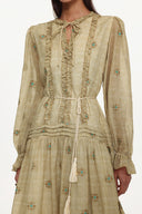 Dierea Resort Flowy Long Sleeve Floral Print Ruffle Woven Maxi Dress