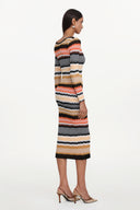 Nialla Elegant Contour Round Neck Long Sleeve Stripe Knit Maxi Dress