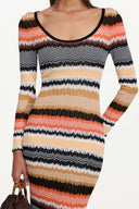 Nialla Elegant Contour Round Neck Long Sleeve Stripe Knit Maxi Dress