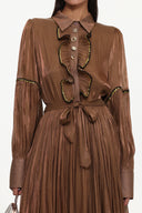 Hedit Resort Flowy Long Sleeve Ruffle Woven Maxi Dress