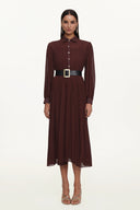 Evie Elegant Flowy Long Sleeve Pleated Woven Maxi Dress