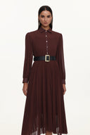 Evie Elegant Flowy Long Sleeve Pleated Woven Maxi Dress