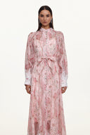 Shalissa Resort Flowy Long Sleeve Floral Print Lace Woven Maxi Dress