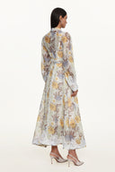 Rosi Resort Flowy Long Sleeve Floral Print Lace Woven Maxi Dress
