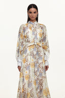 Rosi Resort Flowy Long Sleeve Floral Print Lace Woven Maxi Dress