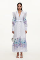 Rina Resort Flowy Long Sleeve Floral Print Ruffle Woven Maxi Dress