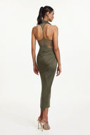 Klaria Chic Contour Cowl Neck Sleeveless Ruched Knit Maxi Dress