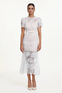 Samson Elegant Embellished Short Sleeve Pearl Lace Maxi Dress