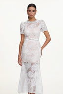 Samson Elegant Embellished Short Sleeve Pearl Lace Maxi Dress